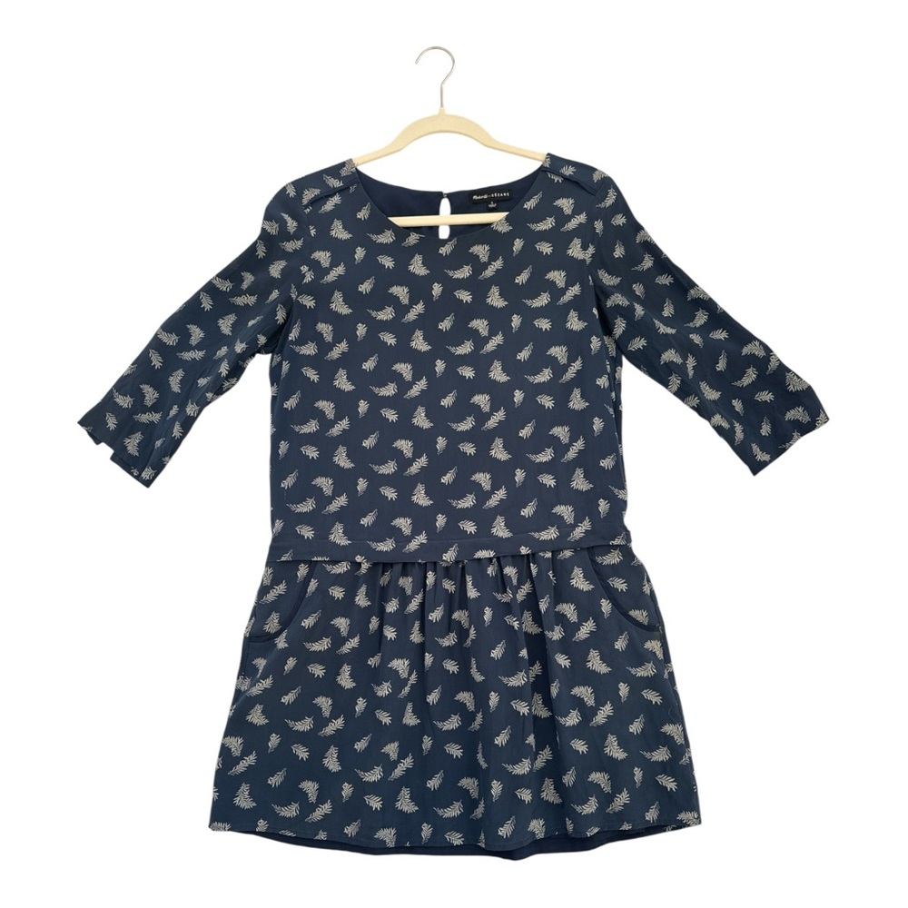 Madewell et Sezane Silk Navy Anna Drop Waist Dress with‎ Pockets Women’s Size 8